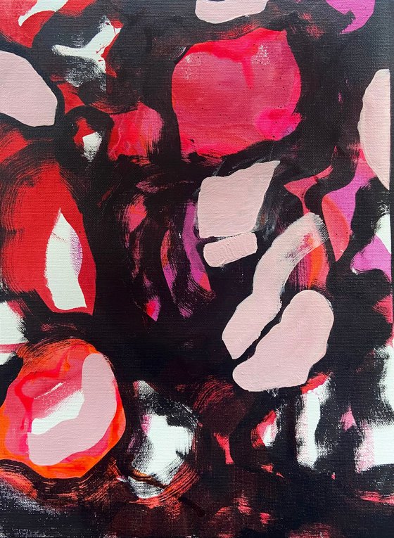 LOCKDOWN PASSTIME- pink red and black passionate painting, abstract emotional expressive