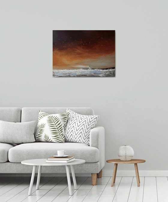 "Beacon of Hope" - Cornish Seascape, Art, Skyscape