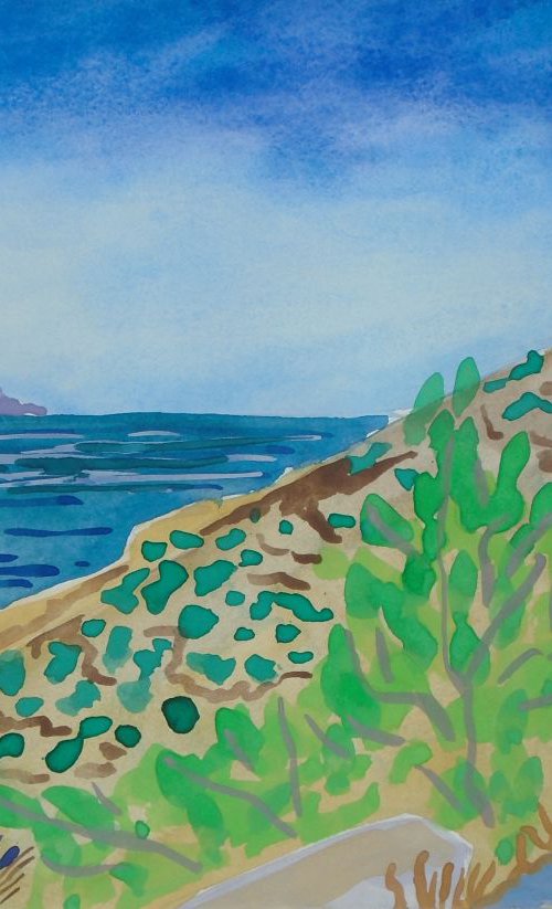 Faro walk with distant Calpe by Kirsty Wain