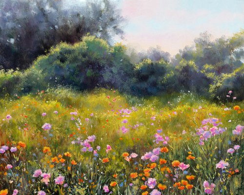Colorful field of flowers in spring by Lucia Verdejo