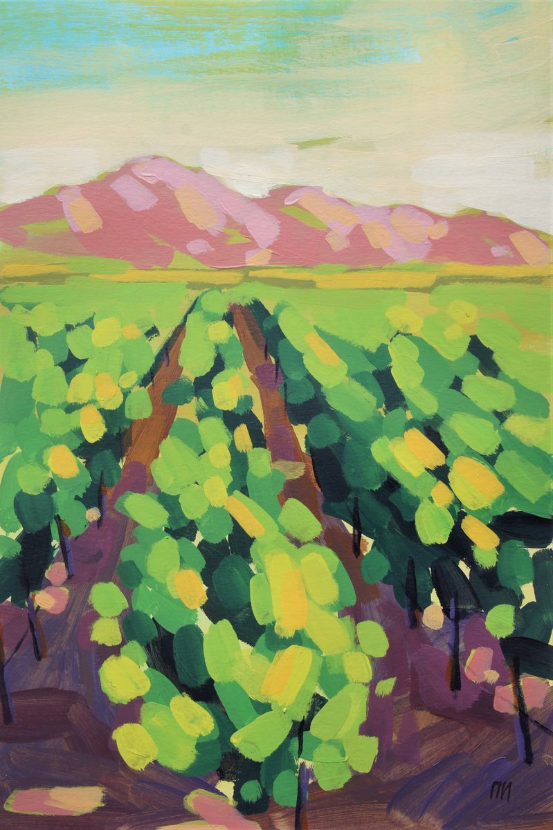 Impressionistic Landscape Acrylic Painting By Irina Plaksina, 8 X 13, Napa Valley, California, Original Artwork