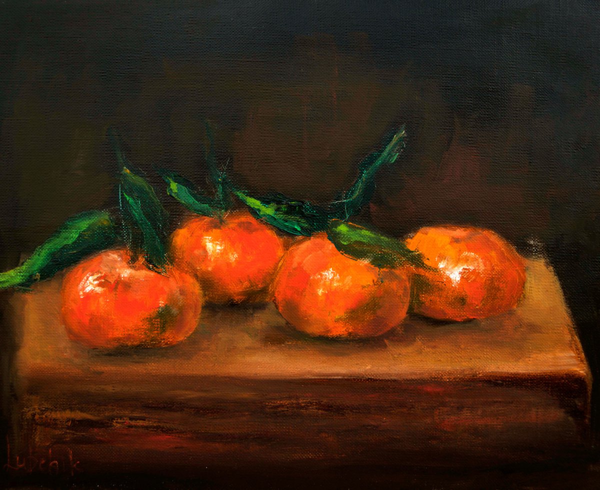Clementines Kitchen wall art painting , Tangerines Still life, Fruit Oil painting on canva... by Anna Lubchik