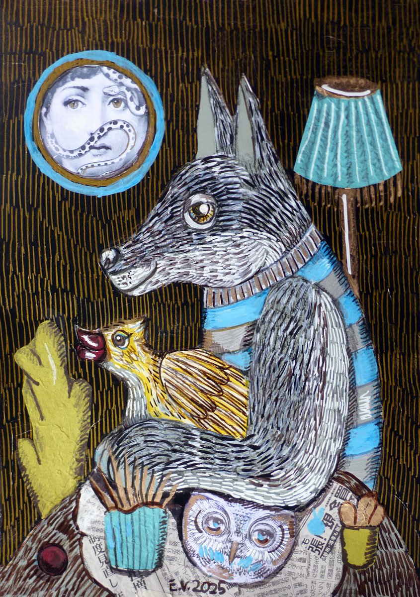 Surrealistic Animal Painting By Elizabeth Vlasova, 12 X 17, A Room Of Oddities, Original Artwork