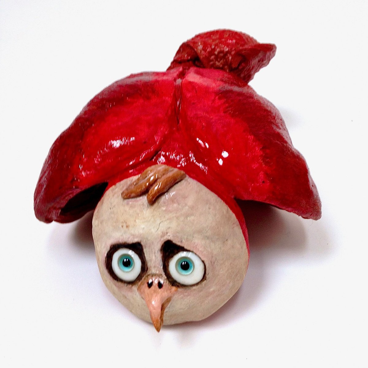 Expressive Animal Wood Sculpture By Eleanor Gabriel, 5 X 3, Piaf La Trouille, Original Artwork