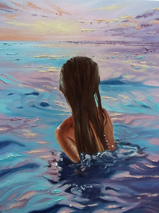 " HOLIDAY SKY " 50 x 60 cm SWIMMING SEA original painting  PARADISE GIFT MODERN URBAN ART OFFICE ART DECOR HOME DECOR GIFT IDEA