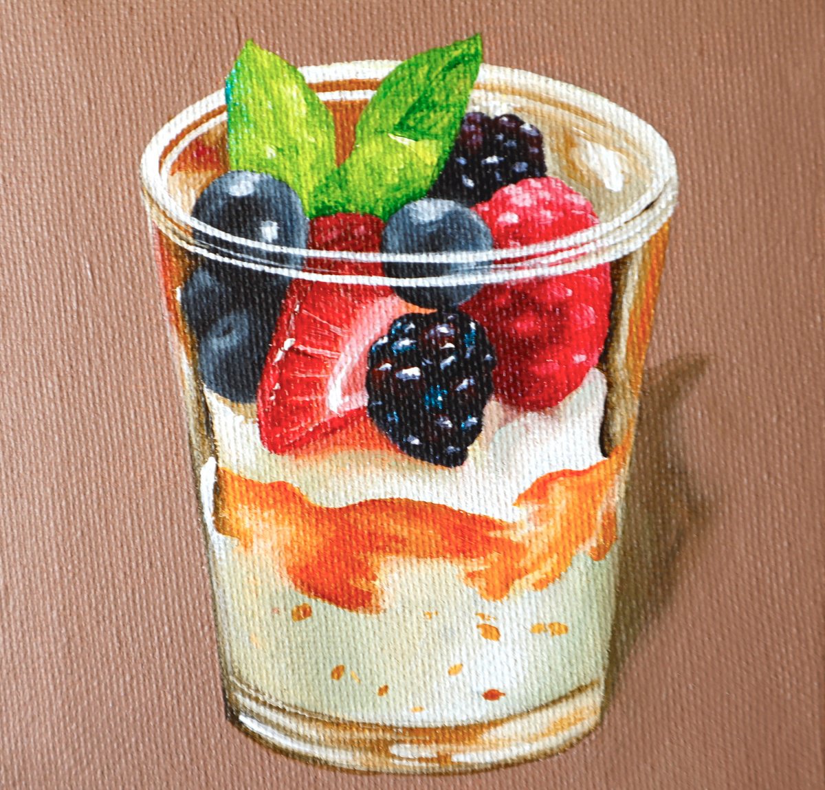 Photorealistic Still Life Acrylic Painting By Amani Muhammad, 5 X 5, Fruit Cup - Two, Original Artwork