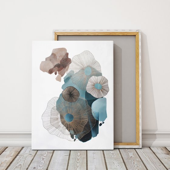 "Golden molecules 2" Blue gold abstract art
