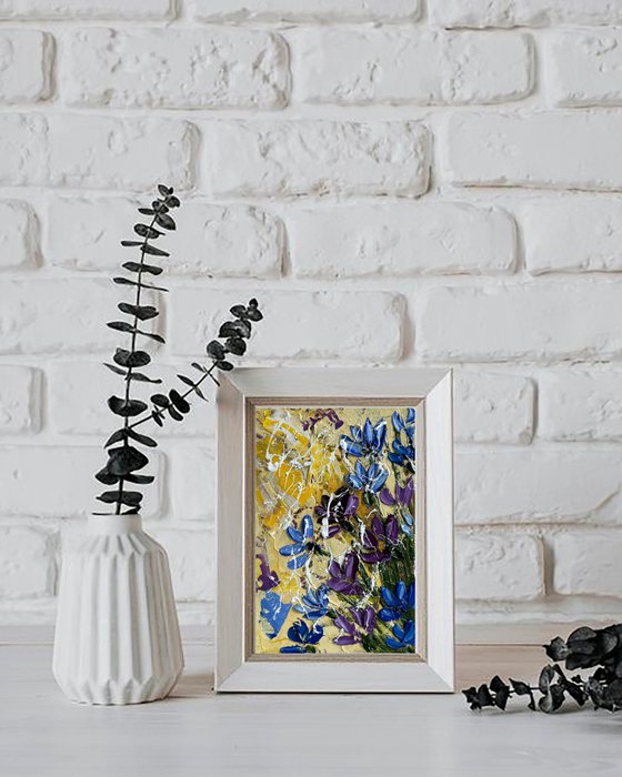 Corneflowers Painting Floral Original Art Flowers Oil Impasto Artwork Small Home Wall Art 4 by 6"by Halyna Kirichenko