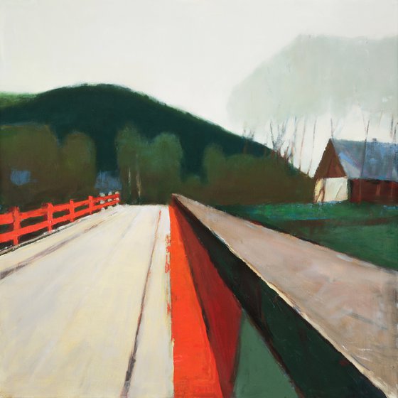 Red Bridge 30x30 inch 76x76 cm by Bo Kravchenko