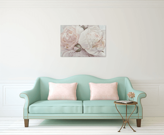 OIL PAINTING WITH WHITE PEONIES "AROMA” 70/100 cm