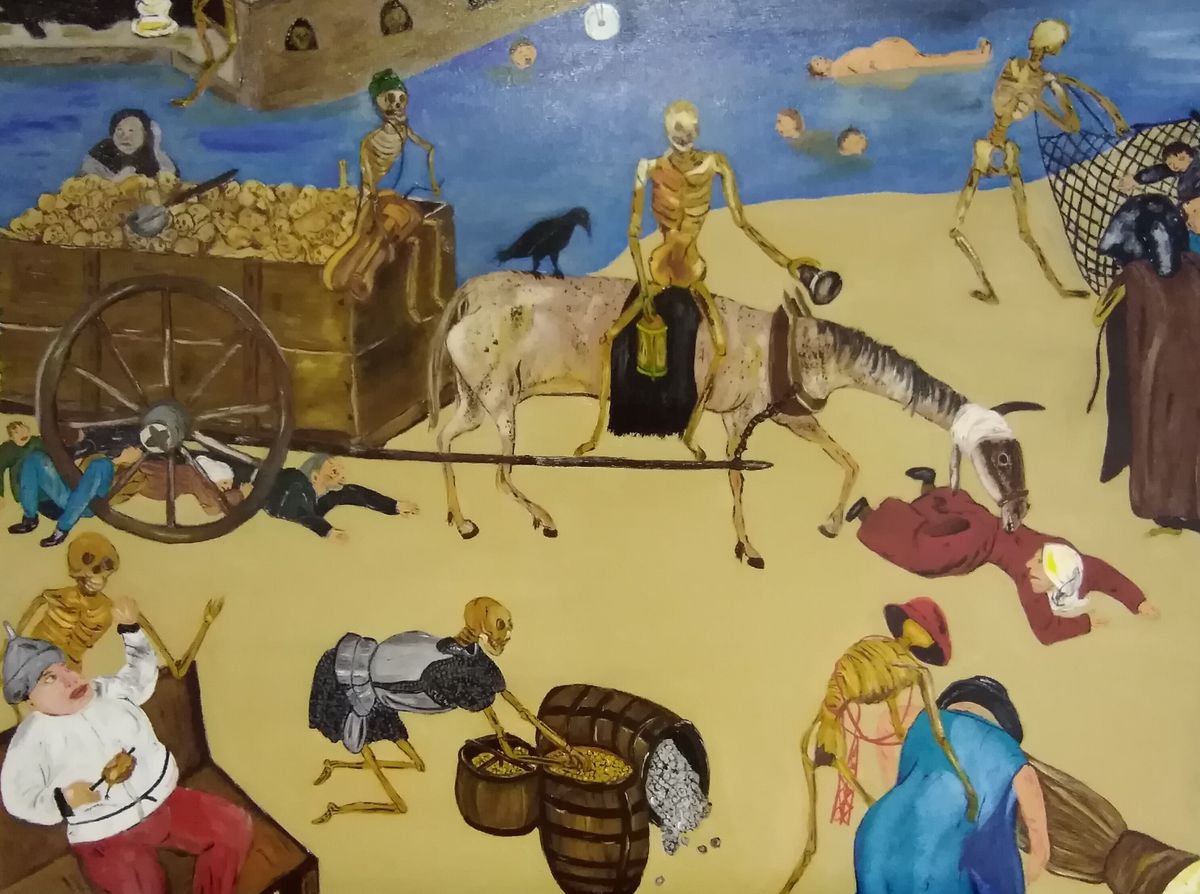 Naive Portrait Oil Painting By Corinne Hamer, 32 X 24, Skulduggery, Original Artwork