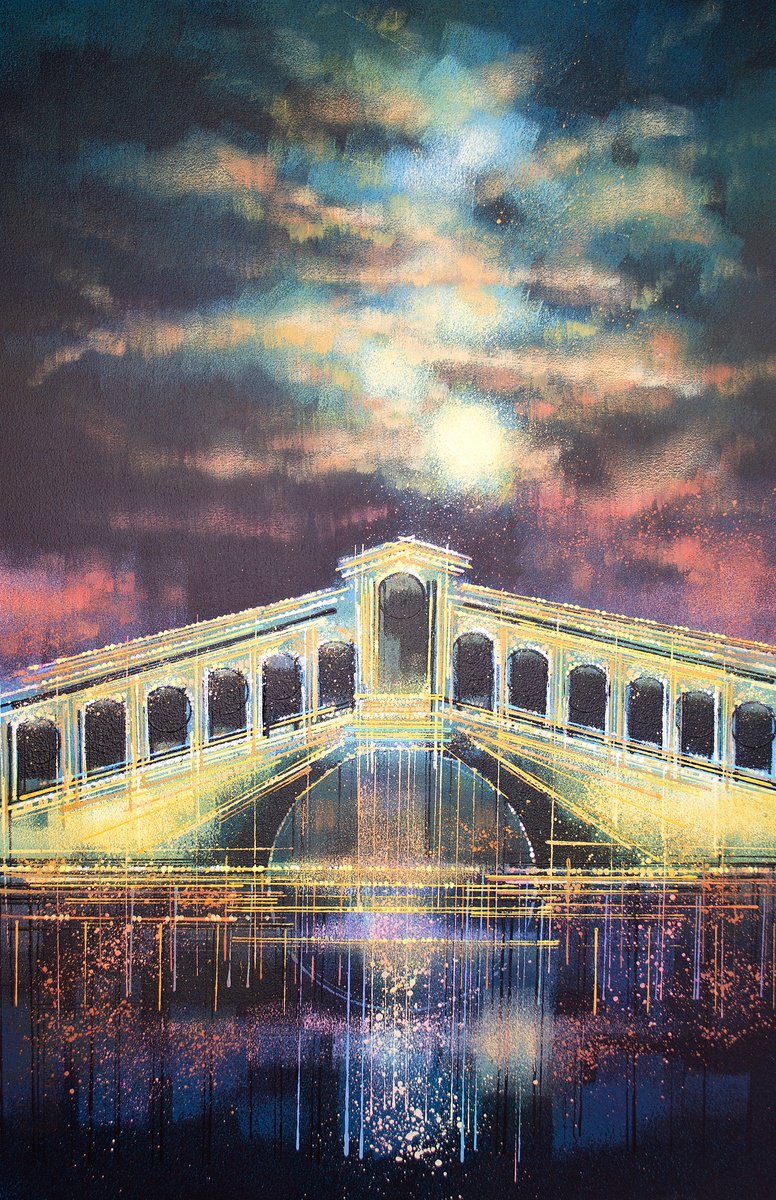 Impressionistic Cityscapes Acrylic Painting By Marc Todd, 20 X 30", Rialto Bridge Venice, Original Artwork