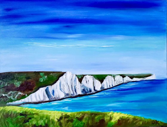 SEVEN SISTERS,   WHITE CLIFFS, SUSSEX . THE ENGLISH Countryside LANDSCAPE, OIL PAINTING. OFFICE URBAN WALL ART