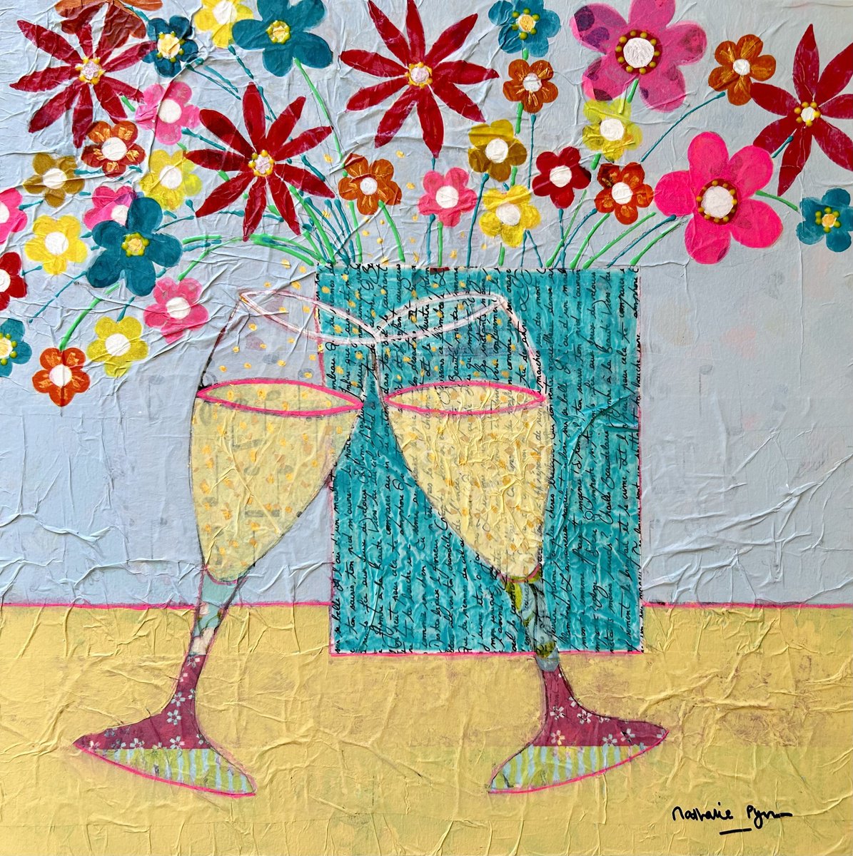 Illustrative Painting , Golden Bubbles By Nathalie Pymm Art, 13 X 13, Artwork For Sale On Artfinder