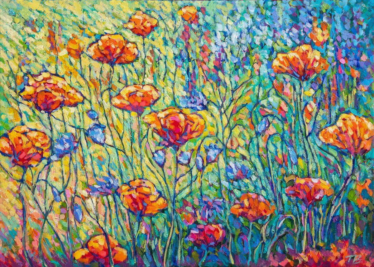Impressionistic Botanical Oil Painting By Tao Bai, 28 X 20", Garden Series No.3, Original Artwork