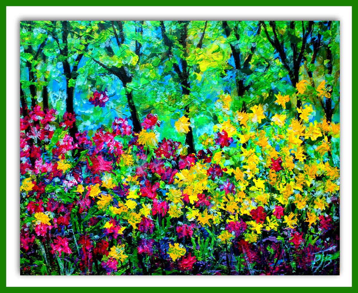 Impressionistic Landscape Acrylic Painting By Paul J Best, 16 X 12", Exbury Gardens V, Original Artwork