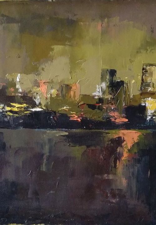 Night Yerevan(30x50cm, oil painting, ready to hang) by Kamsar Ohanyan