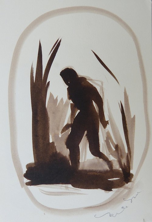 The Silhouette in the Landscape, ink on paper 15x21 cm by Frederic Belaubre