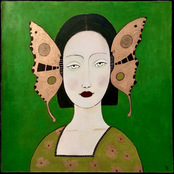 Lady with copper butterflies