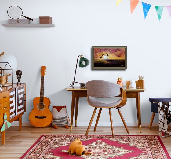 African egrets at sunset