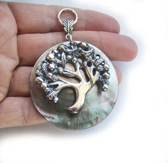 Tree of Life sculpture silver plated lead free pewter Tree with Mother of Pearl shell Limited Edition ornamental art