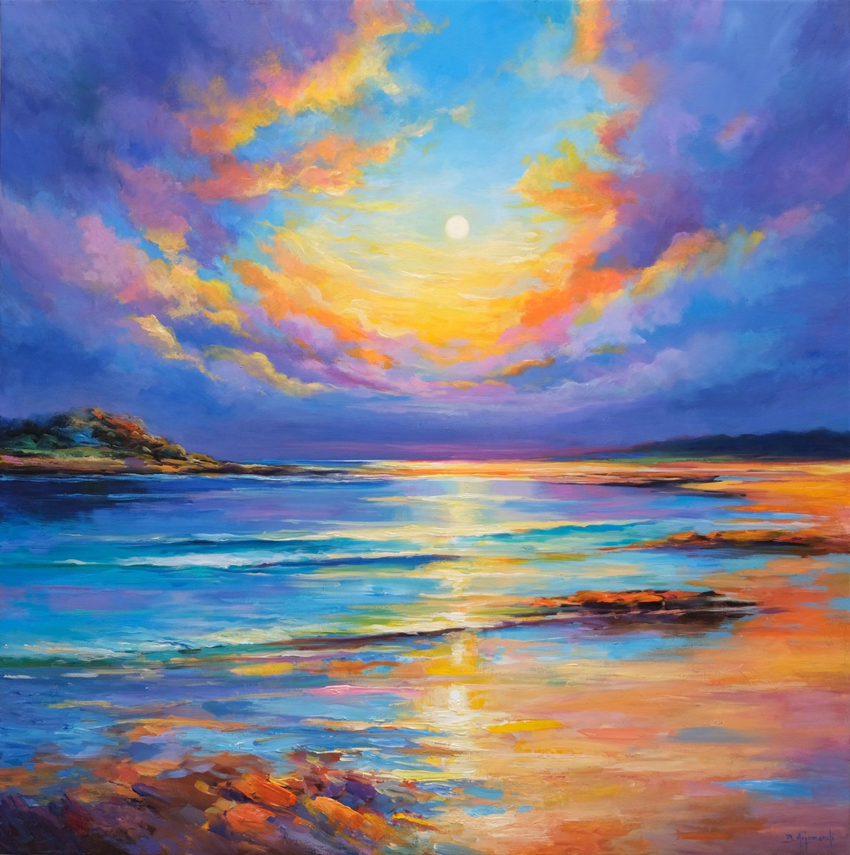 Vibrant Sunset Seascape By Behshad Arjomandi, 39 X 39, Artwork For Sale On Artfinder
