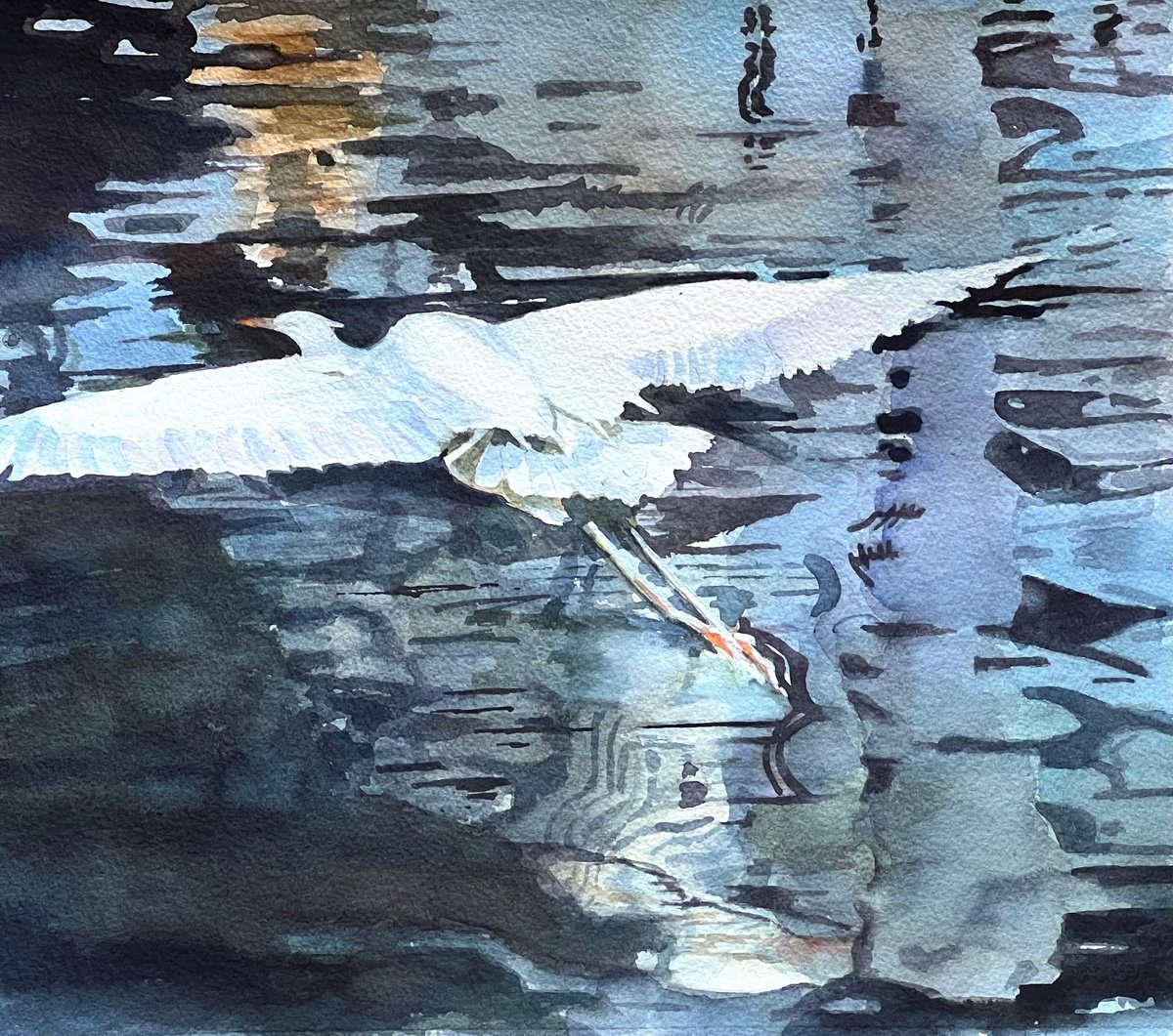 Impressionistic Animal Watercolour By Bronwen Jones, 15 X 13, In Flight, Original Artwork