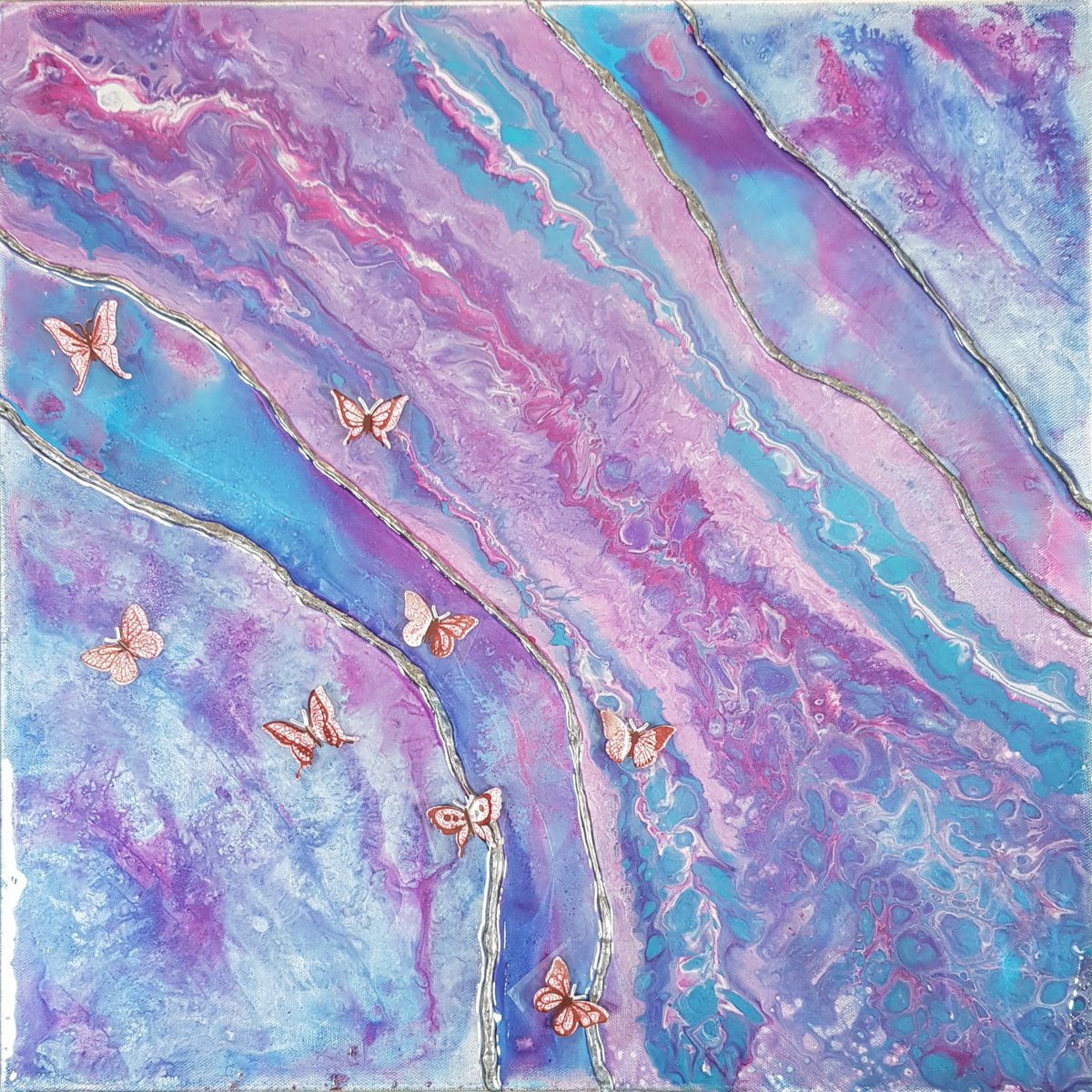 Purple abstract butterflies by Fiona J Robinson