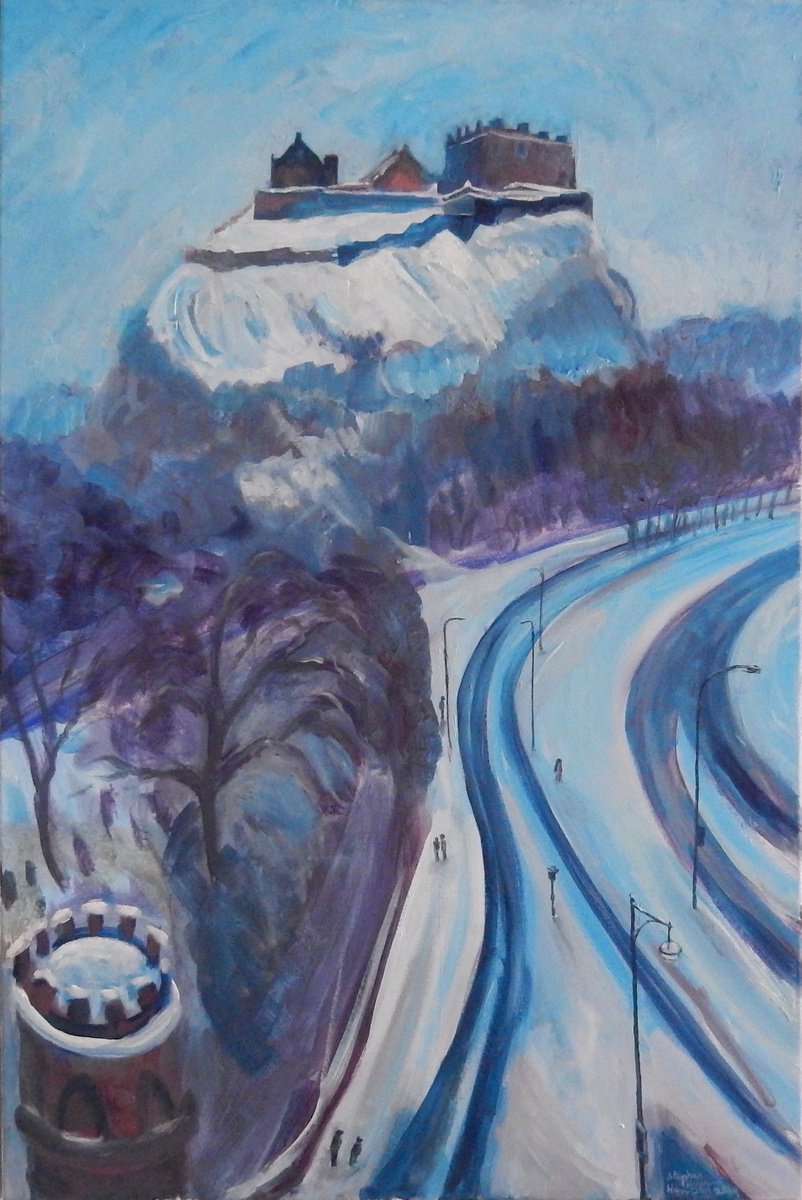 Impressionistic Cityscapes Oil Painting By Stephen Howard Harrison, 24 X 36", Edinburgh Castle From The West, Original Artwork