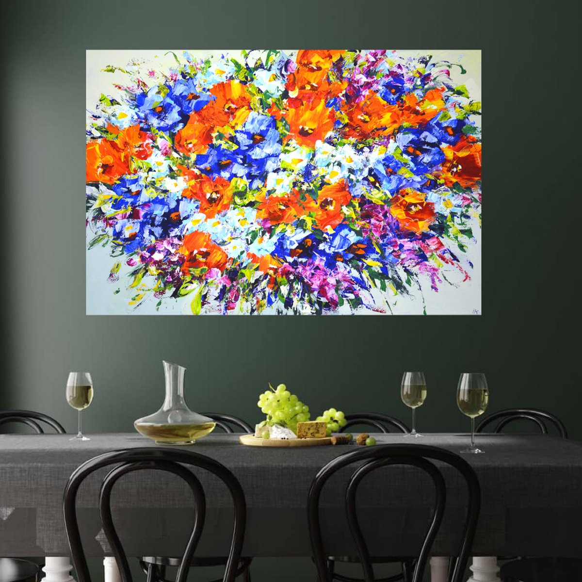 Expressive Botanical Acrylic Painting By Iryna Kastsova, 47 X 31, Summer Bouquet., Original Artwork