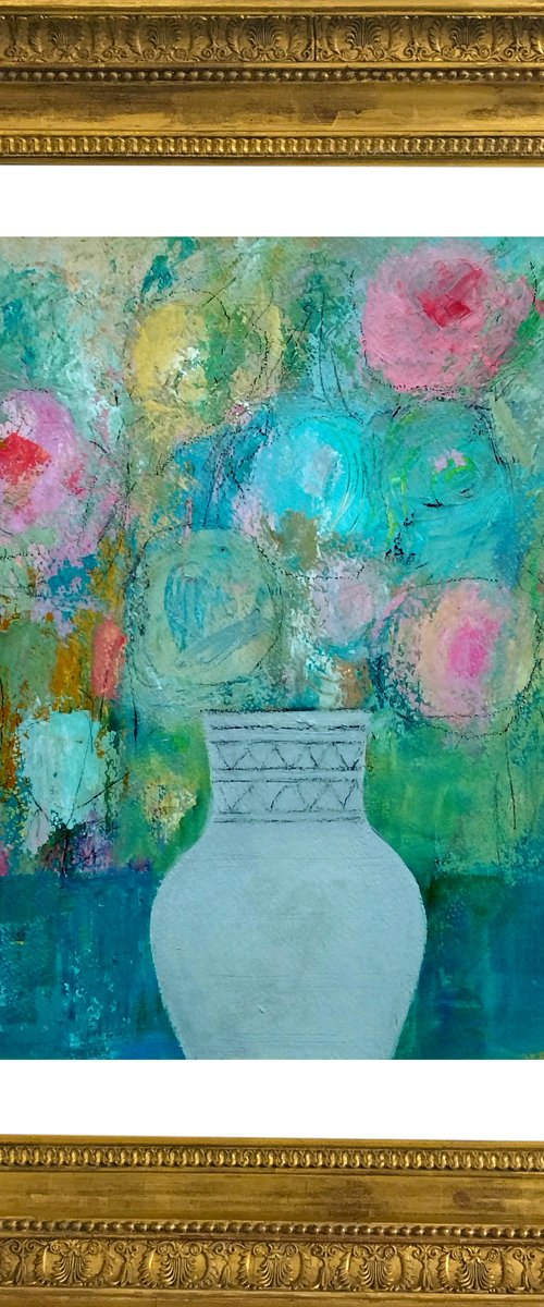 Spring Flowers in a Grey Vase II by Jan Rippingham
