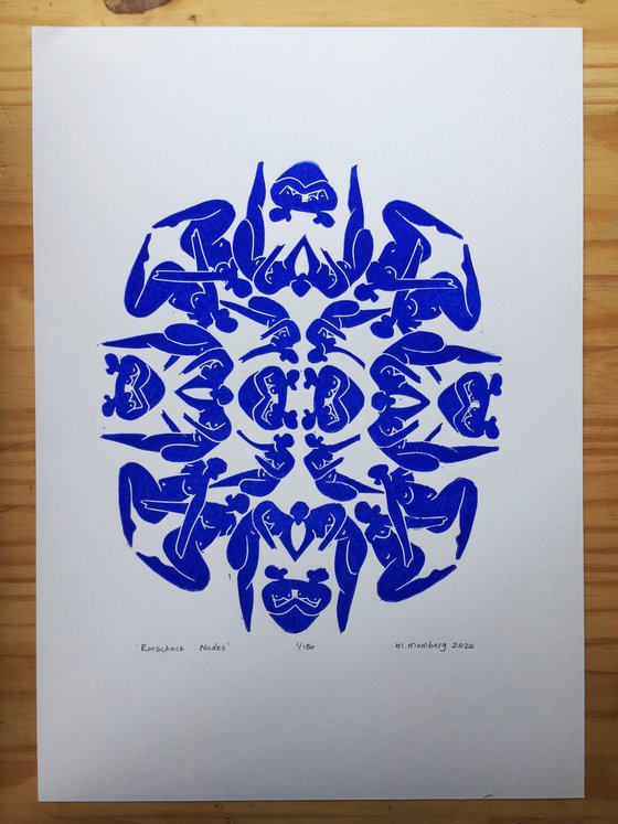 Rorschach themed female nudes Limited edition Lino relief print