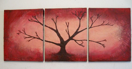 The Red Wood" 3 panel wall abstract canvas