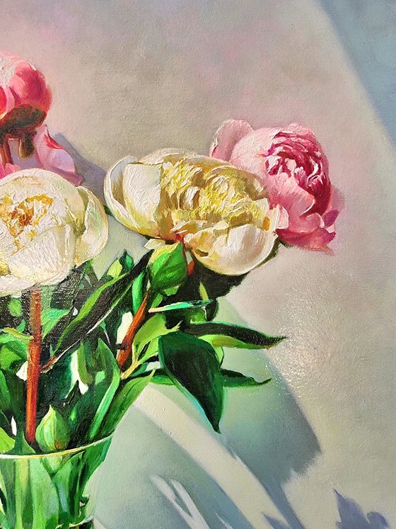 " The aroma of peonies captivates… " flower  Peonies liGHt original painting  GIFT (2023)