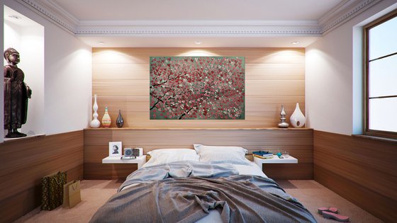 Romance II acrylic abstract painting, cherry blossoms, nature painting, canvas wall art