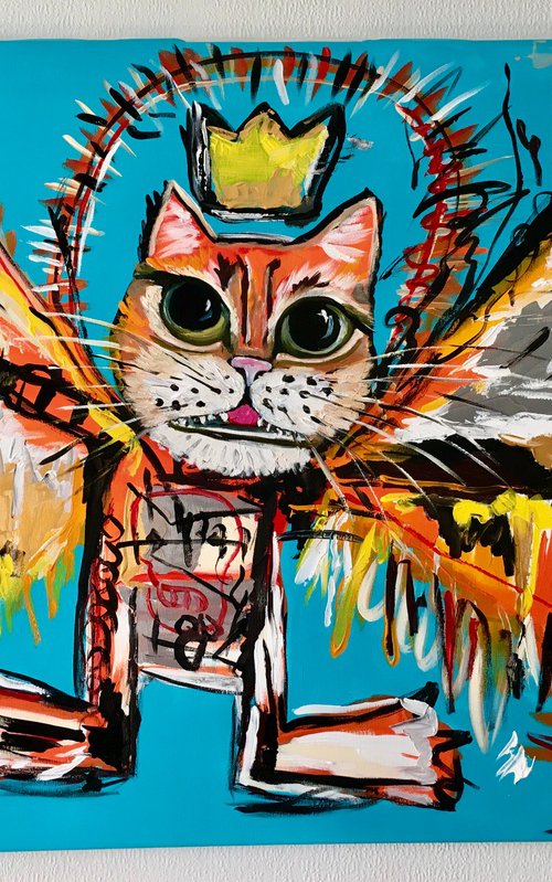 Reg king cat , fallen Angel, version of painting by Jean-Michel Basquiat by Olga Koval
