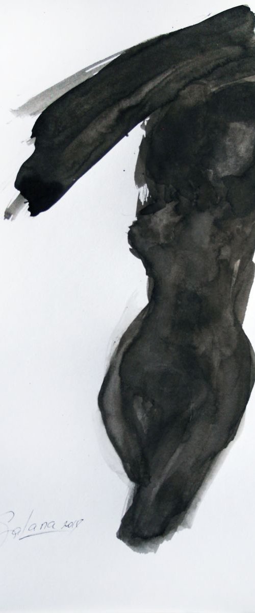 NUDE MODEL 3. SKETCH INK / ORIGINAL PAINTING by Salana Art Gallery