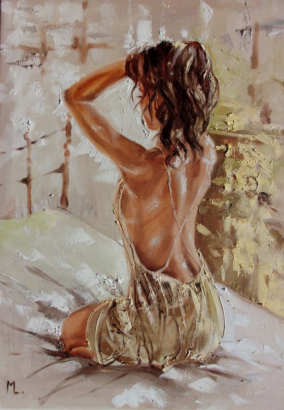 MONIKA LUNIAK " LIGHT IN THE ROOM II...  "- 70x50 window liGHt  ORIGINAL OIL PAINTING, GIFT, PALETTE KNIFE