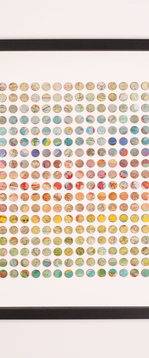 324 World Map Rainbow Dots Framed in Black by Amelia Coward