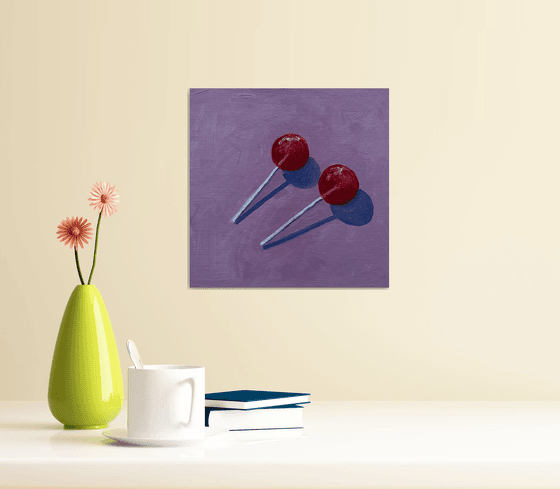 cherry lollipops — modern still life