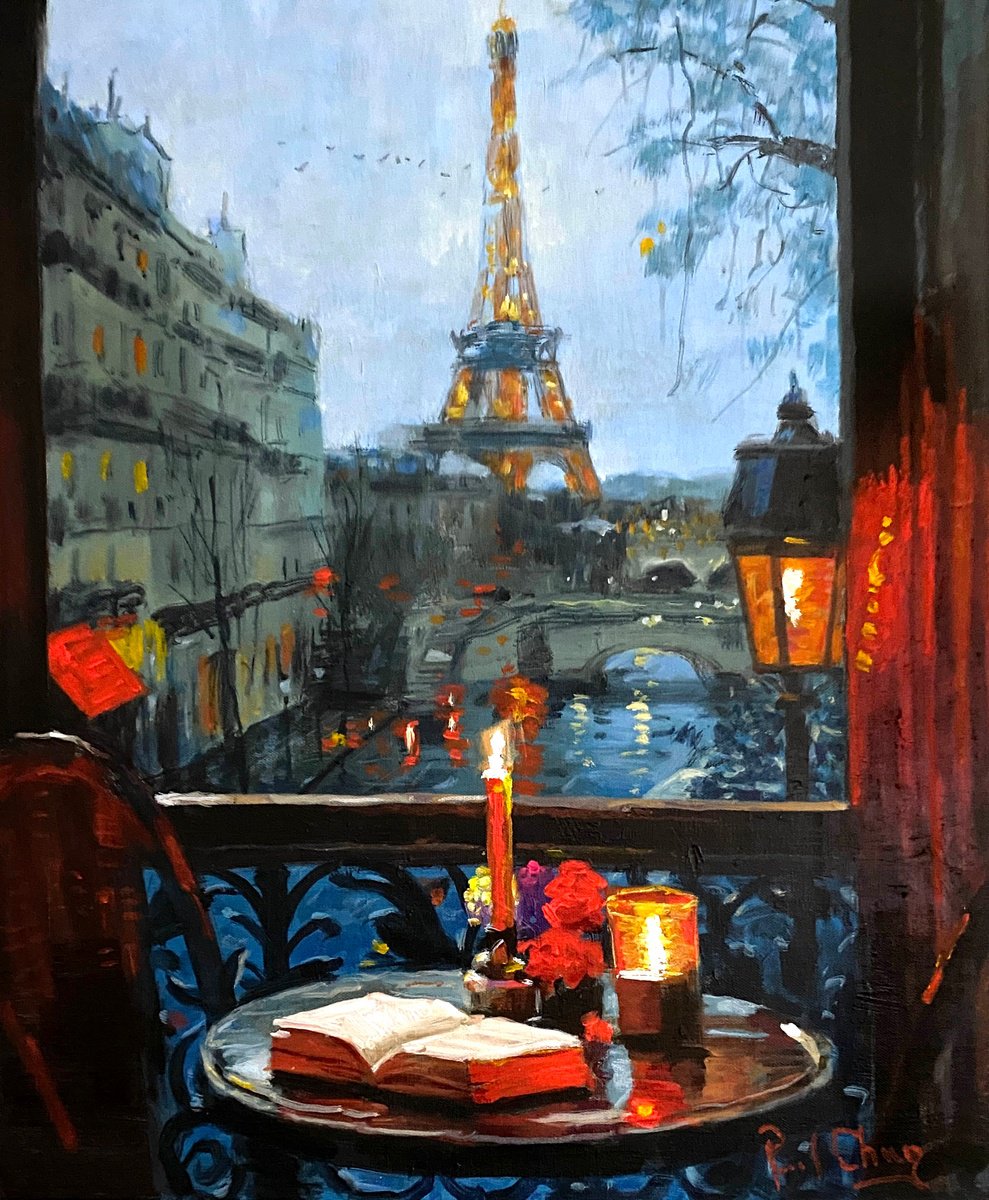 Impressionistic Cityscapes Acrylic Painting By Paul Cheng, 20 X 24", At Twilight In Paris, Original Artwork