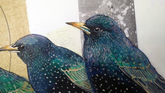 Waiting online - Starling painting