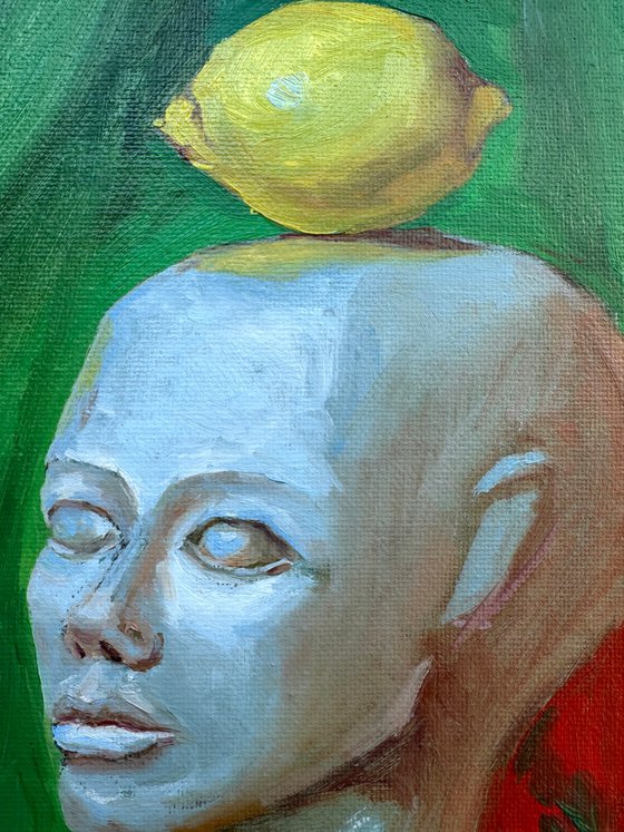 white head with lemon