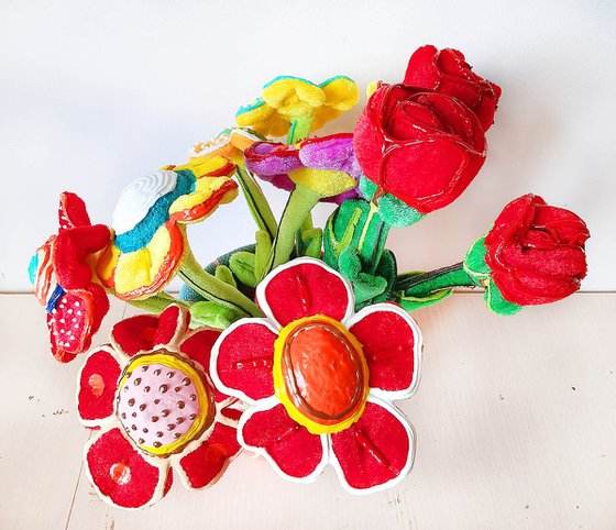 Plush velvet flowers in vase