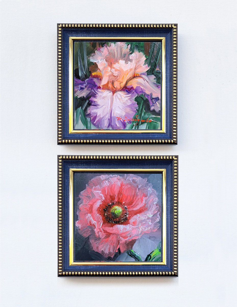 Impressionistic Botanical Oil Painting By Nataly Derevyanko, 5 X 5", Perfect Couple, Original Artwork