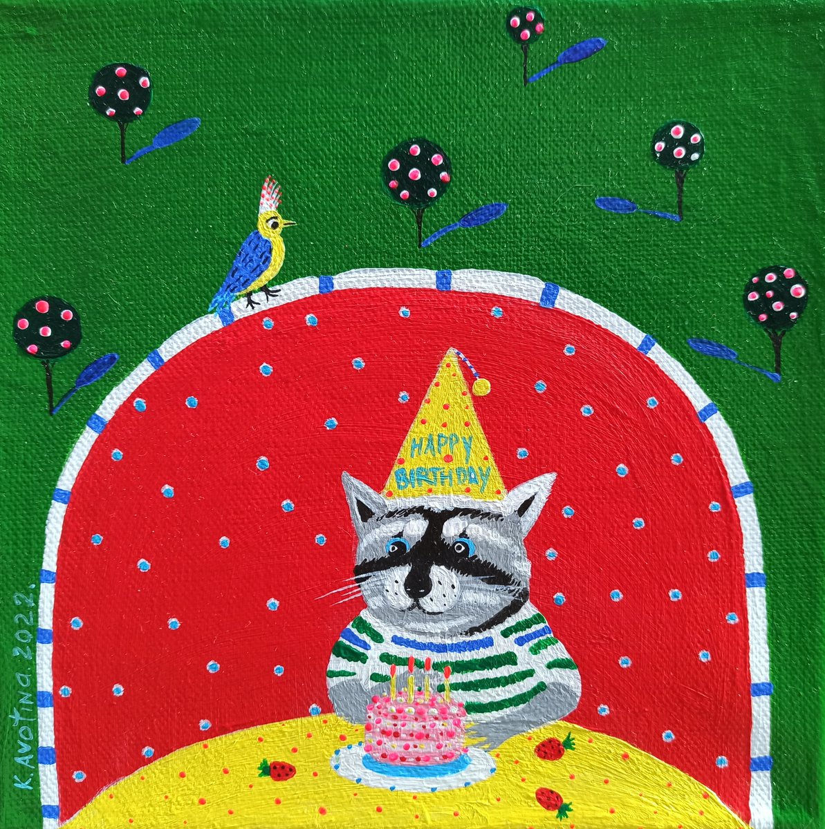Impressionistic Animal Acrylic Painting By Katrina Avotina, 8 X 8", Make A Wish, Original Artwork