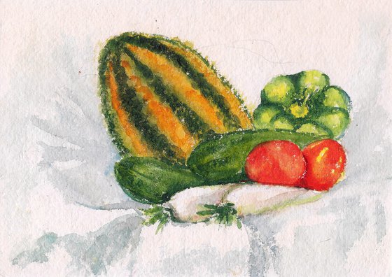 Green Pepper, Cucumber and Tomato (alla-prima 23)
