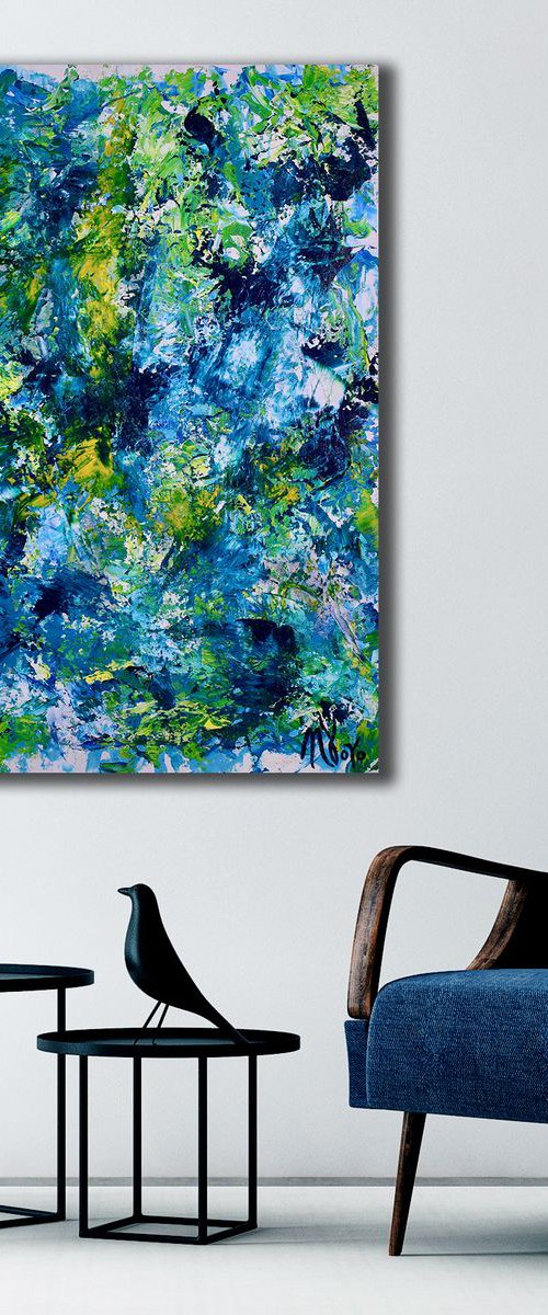 Gestural Blue Flow 2 - 76 x 97 cm by Nestor Toro