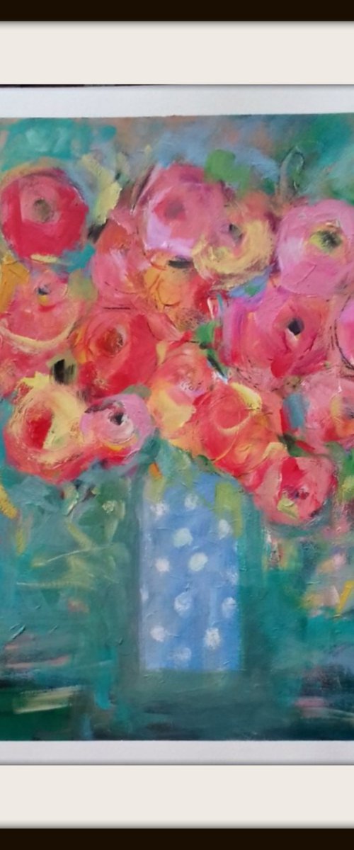 Summer Bouquet in a Polka Dot Vase by Jan Rippingham
