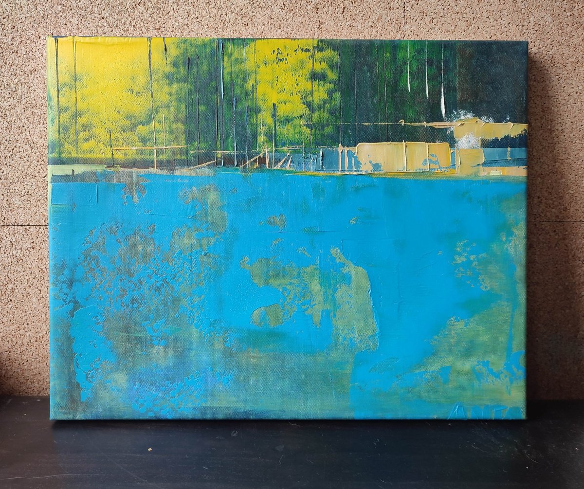 Abstract oil painting Lake 4. Size 15,7/19,7 inches, 40/50cm, stretched by Kariko ono
